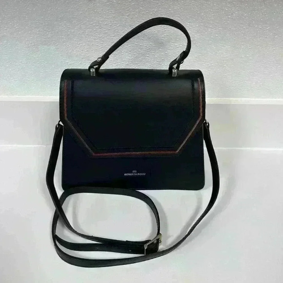 Roberta Rossi Handbags - New ROBERTA ROSSI Genuine Leather Flap Satchel/Crossbody Bag Black Made In Italy